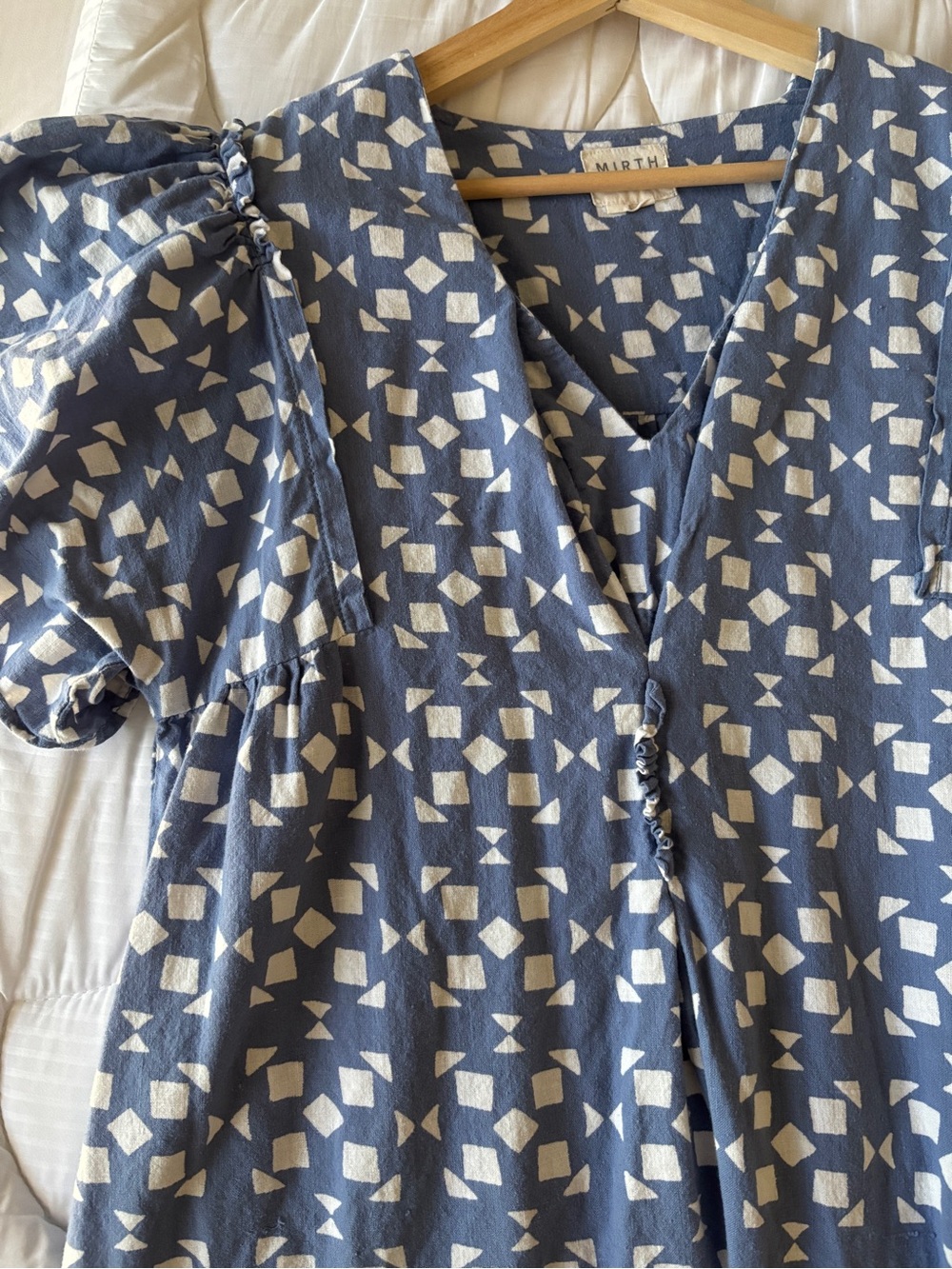 Mirth Blue Geometric V-Neck Women's Dress